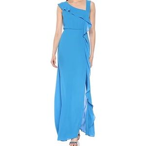 BCBG French Blue Gown NWT 0 Ruffle Detail Slit
